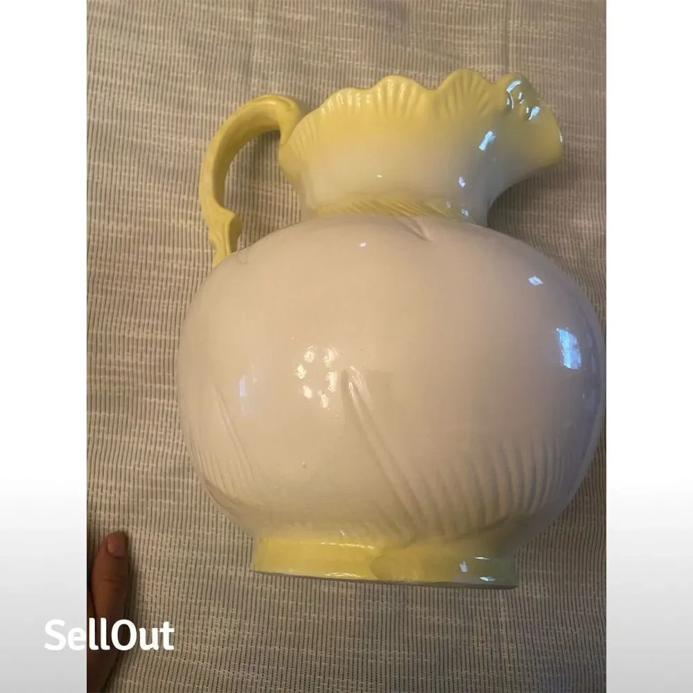 Belleek Vintage Yellow Ceramic Decorative Pitcher Figurine